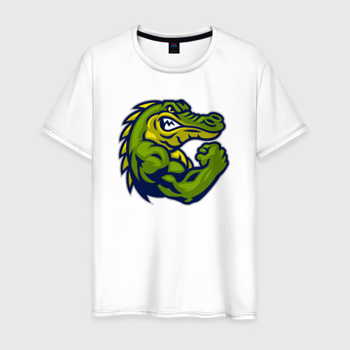 Мужская футболка из хлопка с принтом Сила крокодила, вид спереди №1