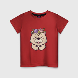 Детская футболка хлопок Чау-чау щенок с цветами
