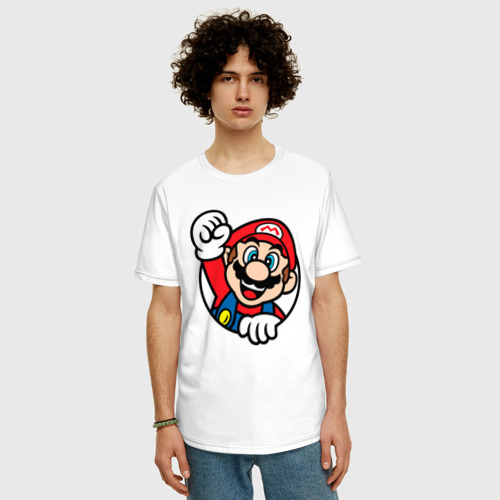 Мужская футболка хлопок Oversize Марио значок классический, цвет белый - фото 3