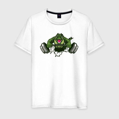 Мужская футболка из хлопка с принтом Crocodile gym, вид спереди №1