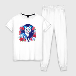 Женская пижама хлопок Белая кошечка аниме