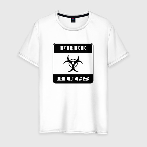 Мужская футболка из хлопка с принтом Funny free hugs, вид спереди №1