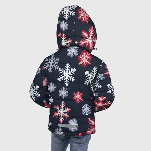 Зимняя куртка для мальчиков 3D Снежинки белые и красные, цвет светло-серый - фото 4