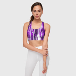 Женский спортивный топ 3D Киберпанк полосы белый и фиолетовый - фото 2