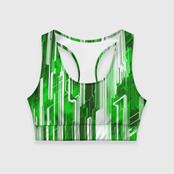 Женский спортивный топ 3D Киберпанк полосы белый и зелёный