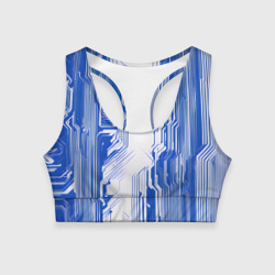 Женский спортивный топ 3D Синие линии на белом фоне киберпанк