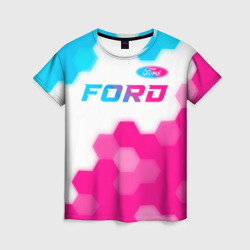 Женская футболка 3D Ford neon gradient style посередине