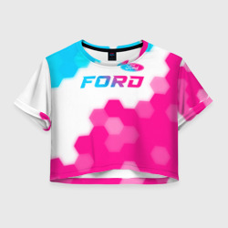 Женская футболка Crop-top 3D Ford neon gradient style посередине