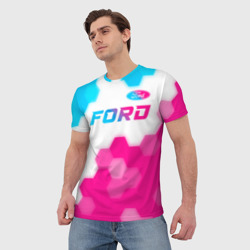 Мужская футболка 3D Ford neon gradient style посередине - фото 2