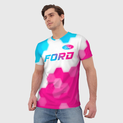 Мужская футболка 3D Ford neon gradient style посередине, цвет 3D печать - фото 3