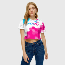 Женская футболка Crop-top 3D Ford neon gradient style посередине - фото 2