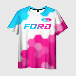 Мужская футболка 3D Ford neon gradient style посередине