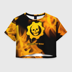 Женская футболка Crop-top 3D Gears of War - gold gradient