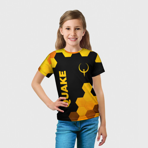 Детская футболка 3D Quake - gold gradient вертикально, цвет 3D печать - фото 5