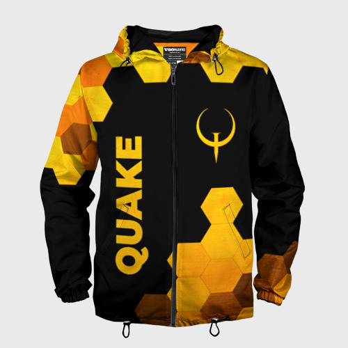 Мужская ветровка 3D с принтом Quake - gold gradient вертикально, вид спереди #2
