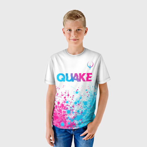 Детская футболка 3D Quake neon gradient style посередине, цвет 3D печать - фото 3