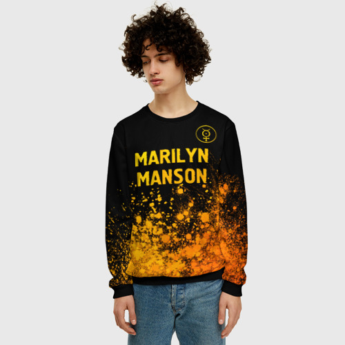 Мужской свитшот 3D с принтом Marilyn Manson - gold gradient посередине, фото на моделе #1