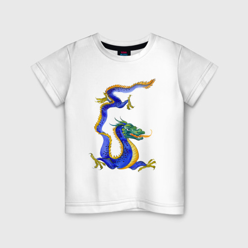 Детская футболка хлопок с принтом Кобальтовый дракон, вид спереди #2