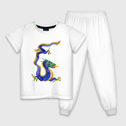 Детская пижама хлопок с принтом Кобальтовый дракон, вид спереди #2