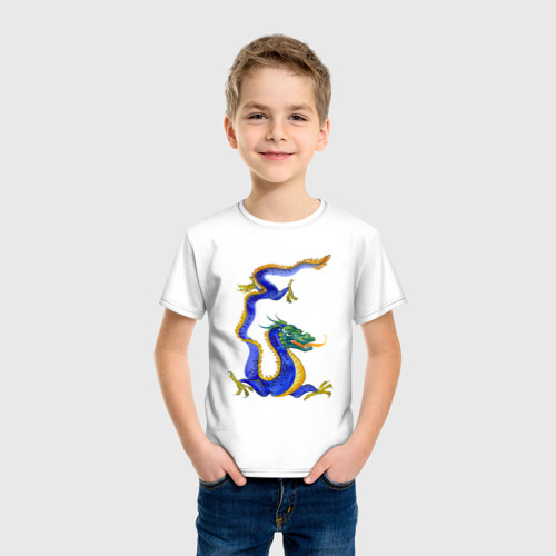 Детская футболка хлопок с принтом Кобальтовый дракон, фото на моделе #1