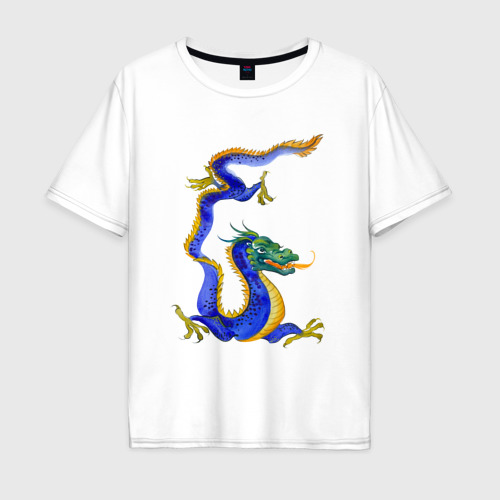 Мужская футболка хлопок Oversize с принтом Кобальтовый дракон, вид спереди #2