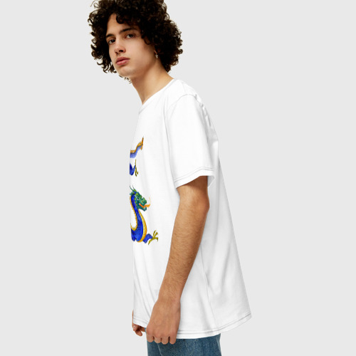 Мужская футболка хлопок Oversize с принтом Кобальтовый дракон, вид сбоку #3