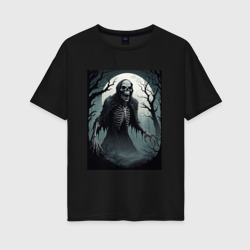 Привидение-скелет в ночном лесу – Женская футболка хлопок Oversize с принтом купить со скидкой в -16%