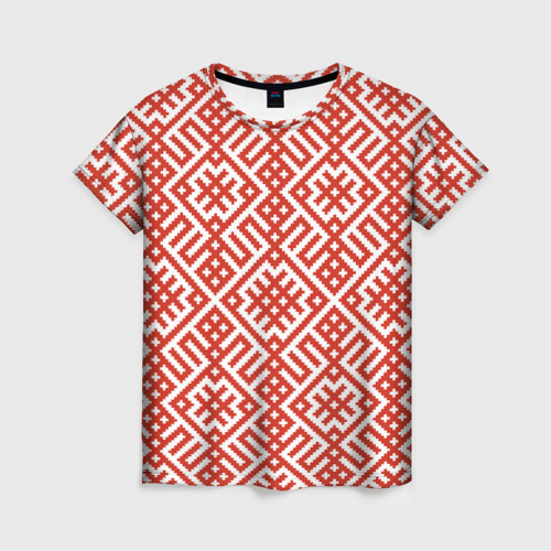 Женская футболка 3D с принтом Славянский обережный орнамент, вид спереди #2