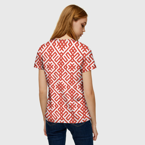 Женская футболка 3D с принтом Славянский обережный орнамент, вид сзади #2