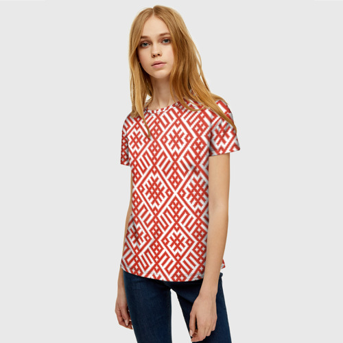 Женская футболка 3D с принтом Славянский обережный орнамент, фото на моделе #1