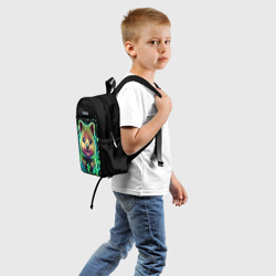 Рюкзак с принтом Улыбающийся квокка в неоновых листиках для ребенка, вид сзади №1. Цвет основы: белый
