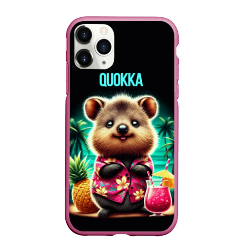 Чехол для iPhone 11 Pro Max матовый Квокка кенгуру море пальмы Гавайи, цвет малиновый