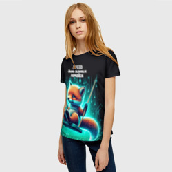 Женская футболка 3D Хочешь быть сильным качайся - лиса на качелях - фото 2