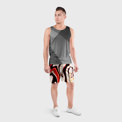 Мужские шорты спортивные Абстракция разлитые краски бежевый красный и чёрный, цвет 3D печать - фото 4