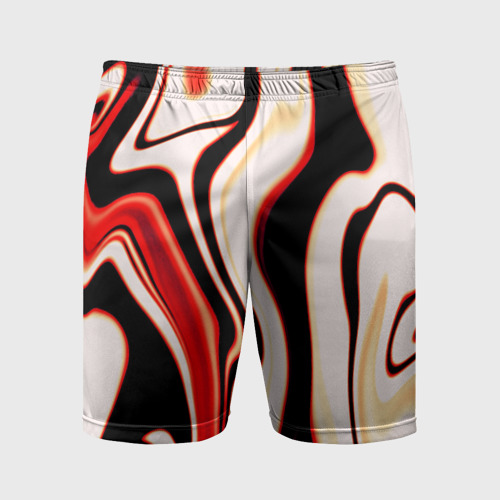 Мужские шорты спортивные Абстракция разлитые краски бежевый красный и чёрный, цвет 3D печать