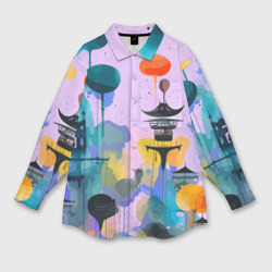 Фантазийный японский паттерн – Рубашка оверсайз с принтом купить со скидкой в -9%