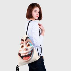 Рюкзак с принтом Сумасшедшее лицо мультяшки для любого человека, вид спереди №4. Цвет основы: белый