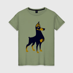 Доберман пёс – Женская футболка хлопок с принтом купить со скидкой в -20%