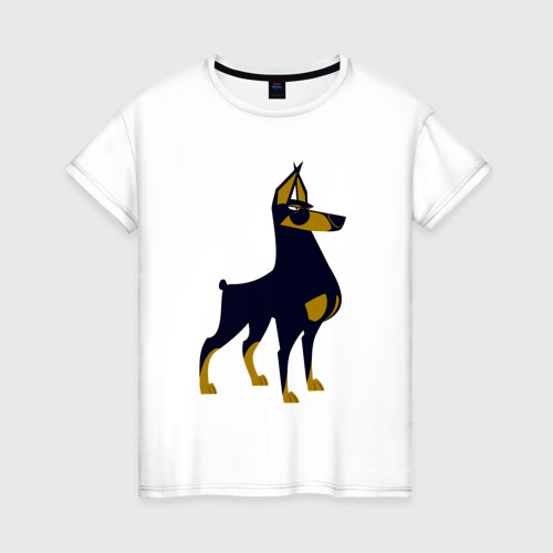 Женская футболка из хлопка с принтом Доберман пёс, вид спереди №1