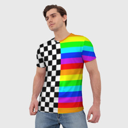Мужская футболка 3D Радуга и шахматная клетка - TV glich - фото 2