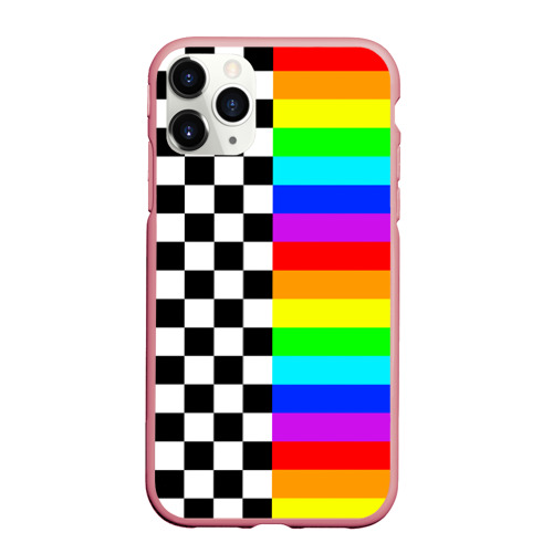 Чехол для iPhone 11 Pro Max матовый Радуга и шахматная клетка - TV glich, цвет баблгам