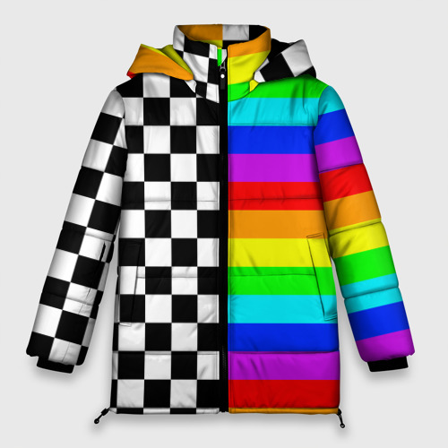 Женская зимняя куртка Oversize Радуга и шахматная клетка - TV glich, цвет черный