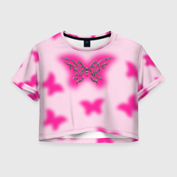 Женская футболка Crop-top 3D Y2K pink butterfly