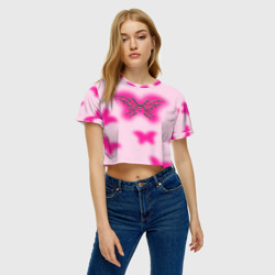 Женская футболка Crop-top 3D Y2K pink butterfly - фото 2