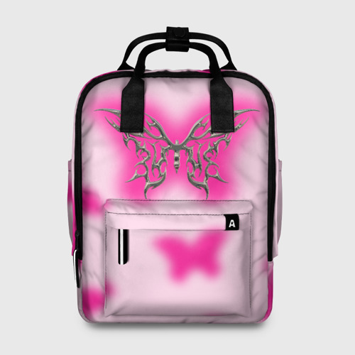 Женский рюкзак 3D с принтом Y2K pink butterfly, вид спереди #2