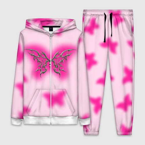 Женский костюм с принтом Y2K pink butterfly, вид спереди №1