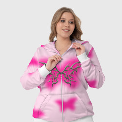 Костюм с принтом Y2K pink butterfly для женщины, вид на модели спереди №4. Цвет основы: белый