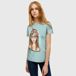 Женская футболка 3D Цветочный венок девушки - фото 2