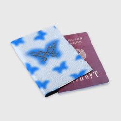 Обложка для паспорта матовая кожа Y2K blue butterfly - фото 2