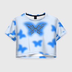 Женская футболка Crop-top 3D Y2K blue butterfly